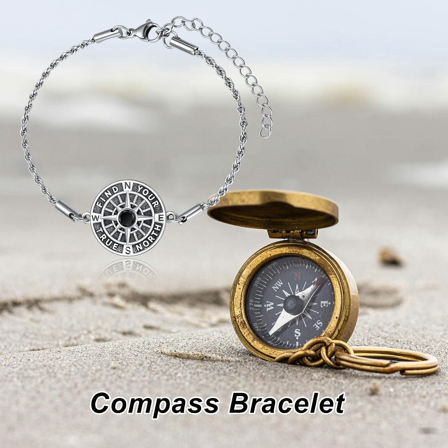 PELOVNY Compass Bracelets for Women Men 925 Sterling Silver Travel Compass Bracelet Graduation Inspirational Jewelry Gifts for Her Him - Image 6