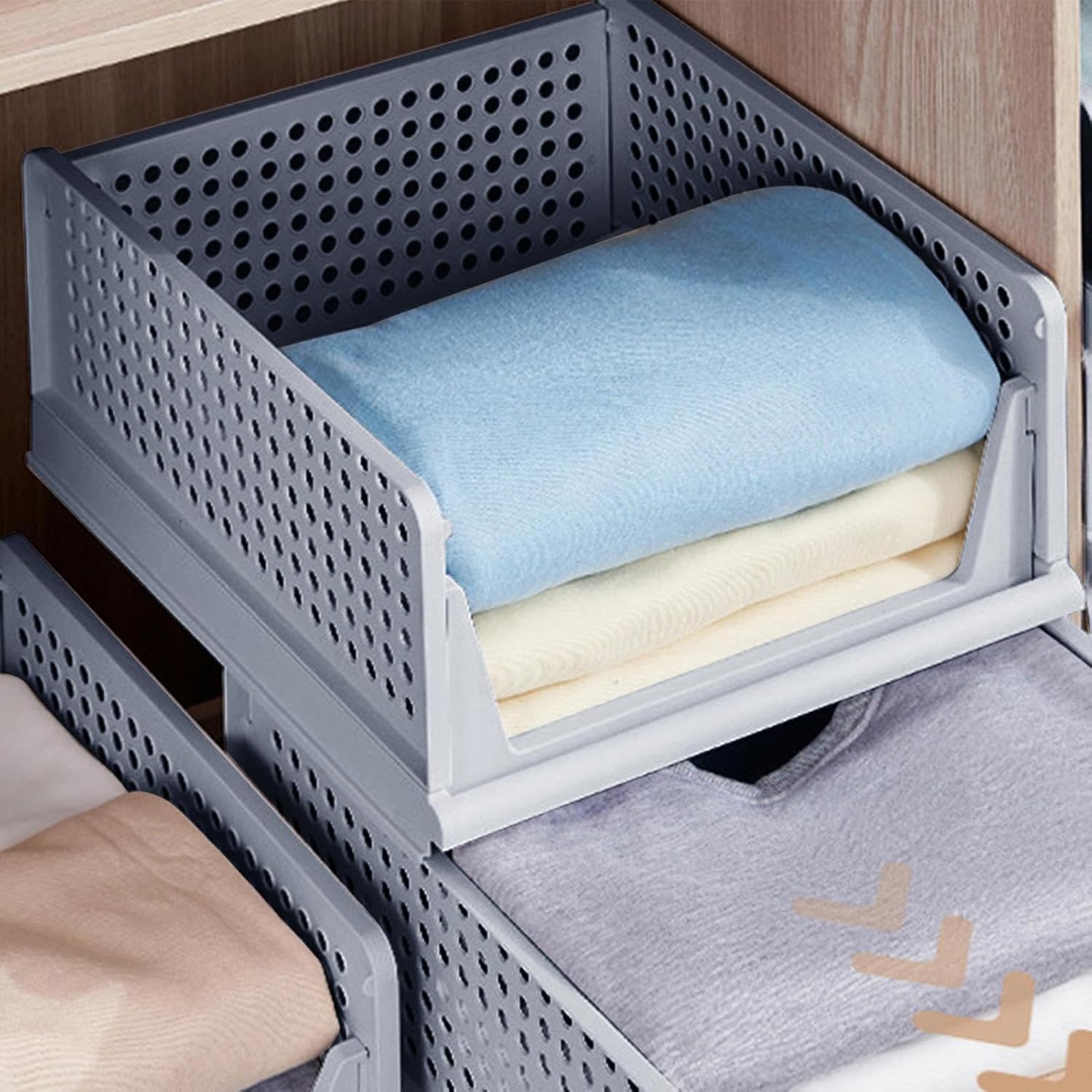 Stackable Storage Drawers | Stackable Foldable Home Box | Closet Storage Organizer | for Clothing Bathroom Kitchen Sweater Towel RV Sock Pants Purse Shirt Offices Laundry