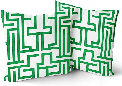 Juego de 2 fundas de almohada bohemias para exteriores, 18 x 18 pulgadas, color verde y blanco, fundas de almohada cuadradas de algodón para sofá,