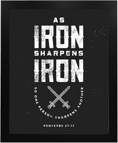 Vista 6 de Iron Sharpens Iron - Christian Bible Verse Wall Art, Rustic Scripture Wall Decor Print For Home Decor, Office Decor, Great Christian Decor Gift