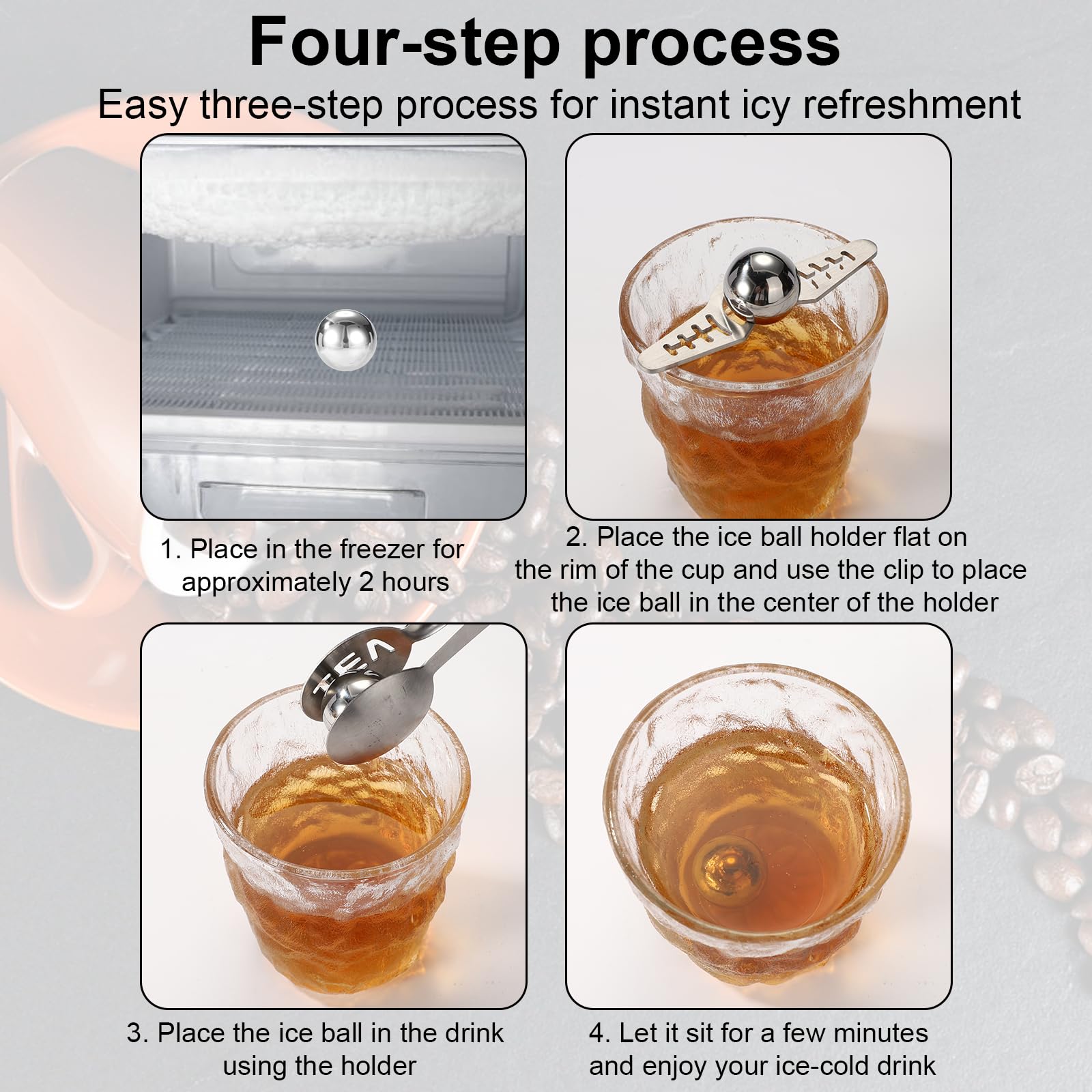 2pz Sfera Congelata per Espresso, Riutilizzabile Acciaio Inossidabile Sfera di Caffè Ghiacciato con Supporto non Diluito Refrigeratore Accessori per Home Cafe Bar