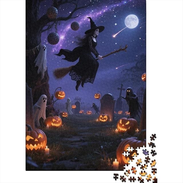Foto 2 de 7 de Bruja de Halloween 1000 Piezas Niños Puzzle DecoracióN Familiar Illustration Style Adultos Puzzle Creativo…