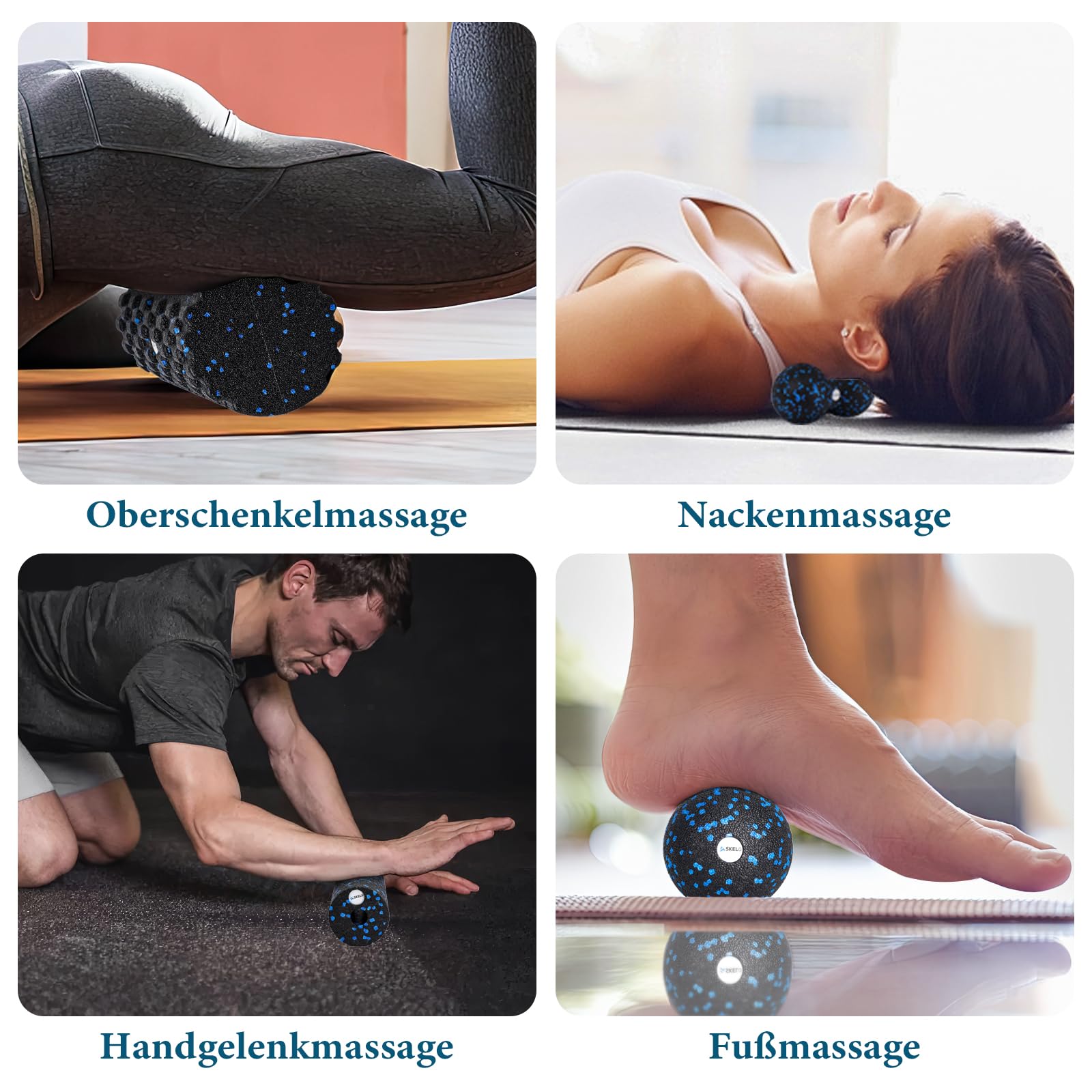 skelo Faszienrolle Set, Bestehend aus Faszienrolle mit 3D-Textur-Massage/Mini-Faszienrolle/Faszienball und Duoball Faszien, Foam Roller für Yoga, Muskelmassage, Bindegewebsstoffwechsel, mit Poster