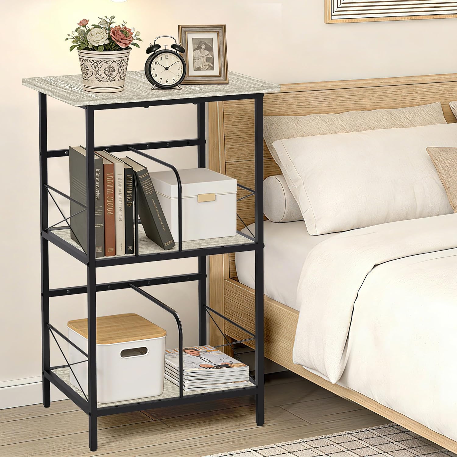 Soporte para tocadiscos con 4 separadores ajustables, mesa auxiliar de 3 capas, almacenamiento de discos de vinilo con capacidad para 200 LPs, mesa multifuncional para el hogar, color