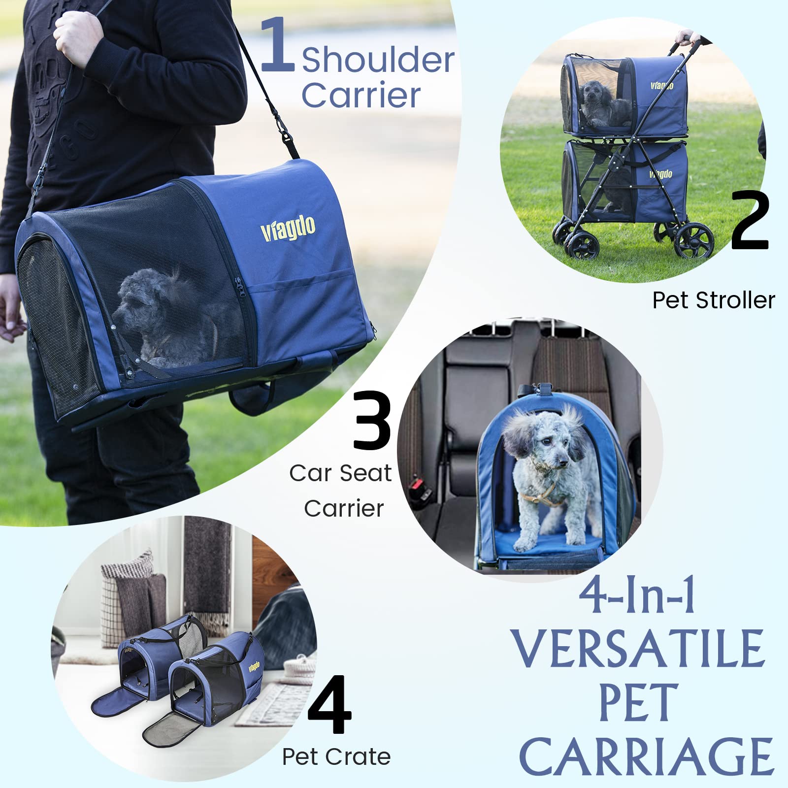 Buy VIAGDO 4in1 Double Pet Stroller for Dogs and Cats, 2 Detachable