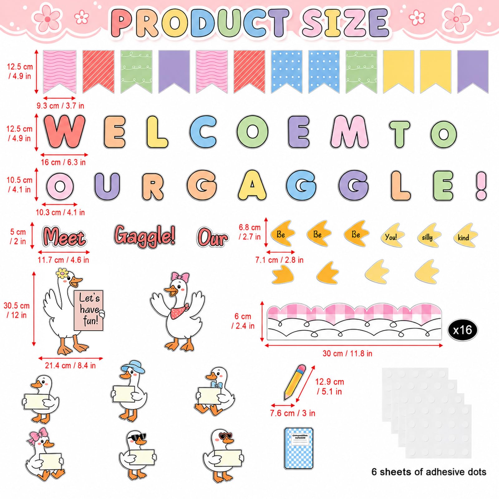 Dekoracje tablicy ogłoszeniowej Silly Goose Welcome Back to School Cute Goose Notatnik Papierowe Wycięcia Witamy w naszym Gaggle Classroom Materiały dekoracyjne do domu Szkoły Klasy Tablica Tablica