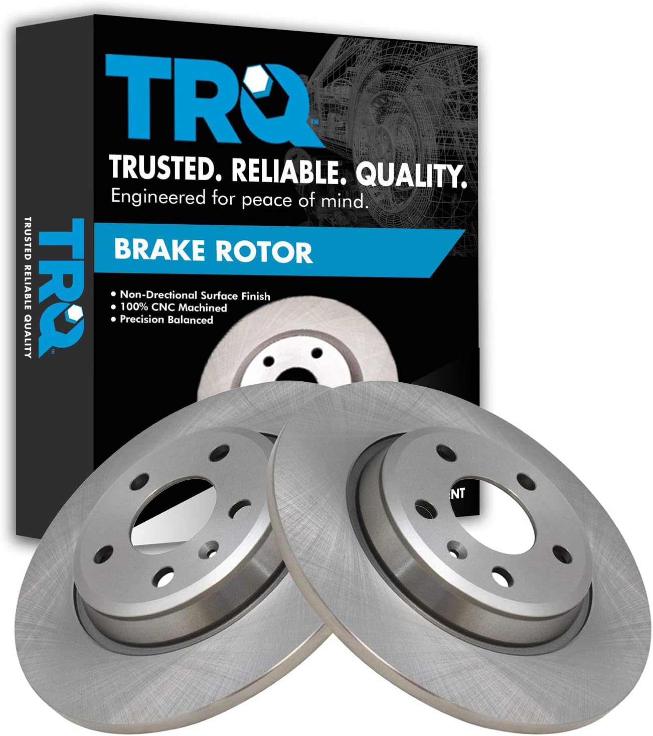 TRQ Rear Disc Brake Rotor Pair Set for 09-18 Audi A4 / 09-16 A4 Quattro / 10-16 A5 / 08-17 A5 Quattro / 18 A5 Sportback / 12-15 A6 / 13-15 A6 Quattro / 12-15 A7 Quattro / 13-16 Allroad / 09-17 Q5