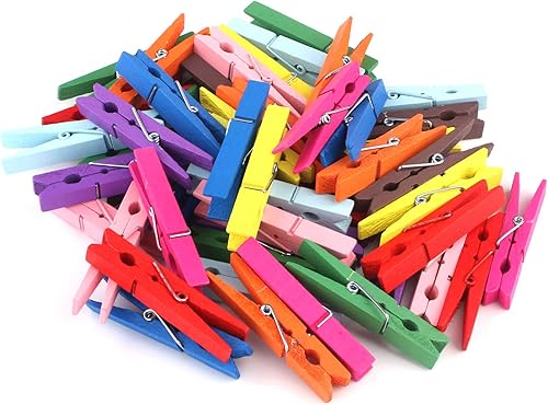 Miniatura 6 de Pinzas de ropa de madera multicolor de 3 pulgadas para manualidades escolares, paquete de 50
