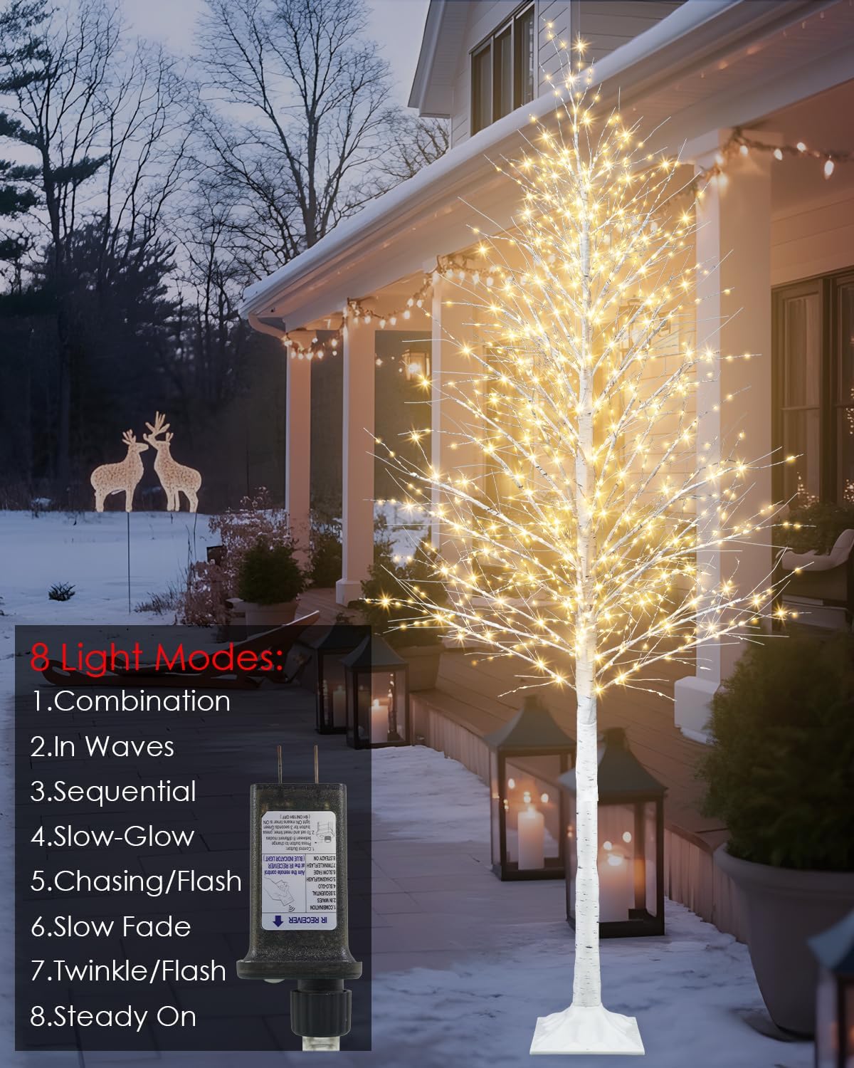 uieke 7ft lighted birch twig tree with 1200 led warm white lights 8 modes & timer artificial twig christmas tree for indoor outdoor home wedding winter xmas holiday decoration 7ft (1 pack)
