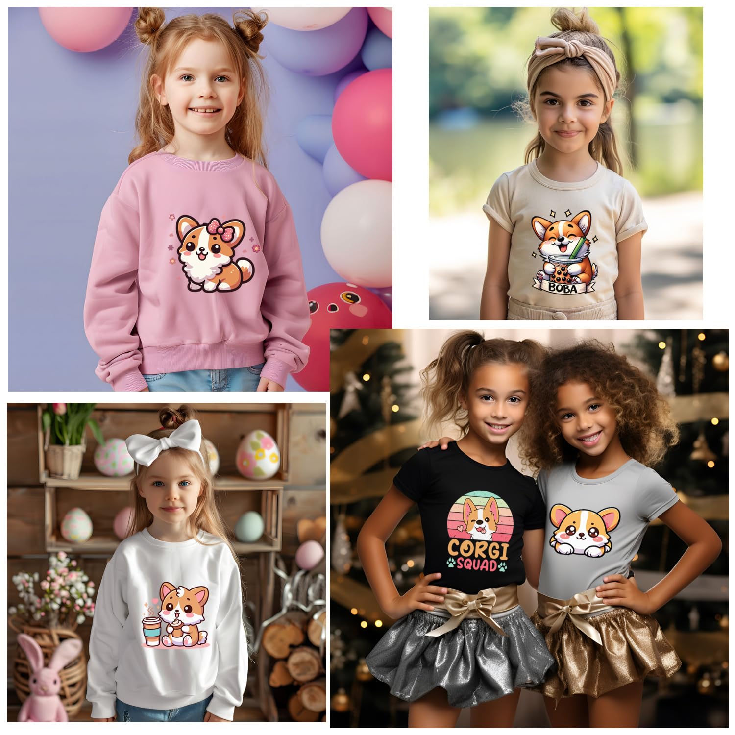 20 Blatt süße Corgi Hunde Kinder Mädchen Bügelbild T-Shirt Aufkleber Bügeleisen Wärmeübertragung direkt auf Film DTF Transfers bereit zum Drücken für T-Shirts/Tasche/Kissen
