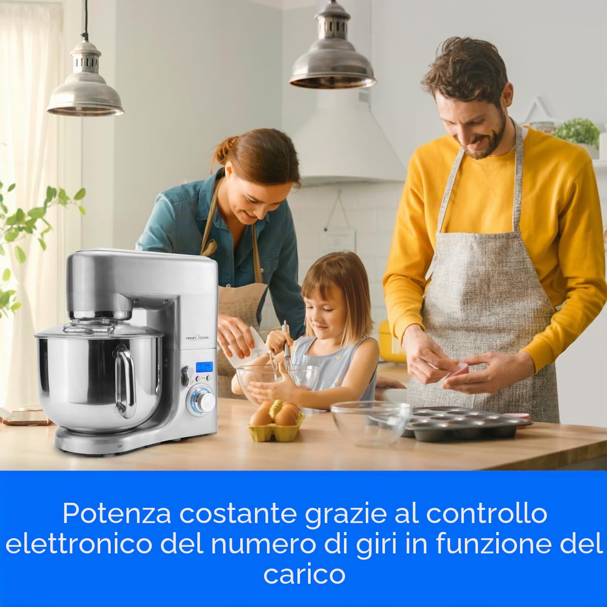ProfiCook® Macchina da cucina con ciotola in acciaio inox XXXL | Forno 10L con motore 1500W | Impastatrice incl. Ganci e smerigliatrici | Impastatrice con apertura di riempimento | PC-KM 1096