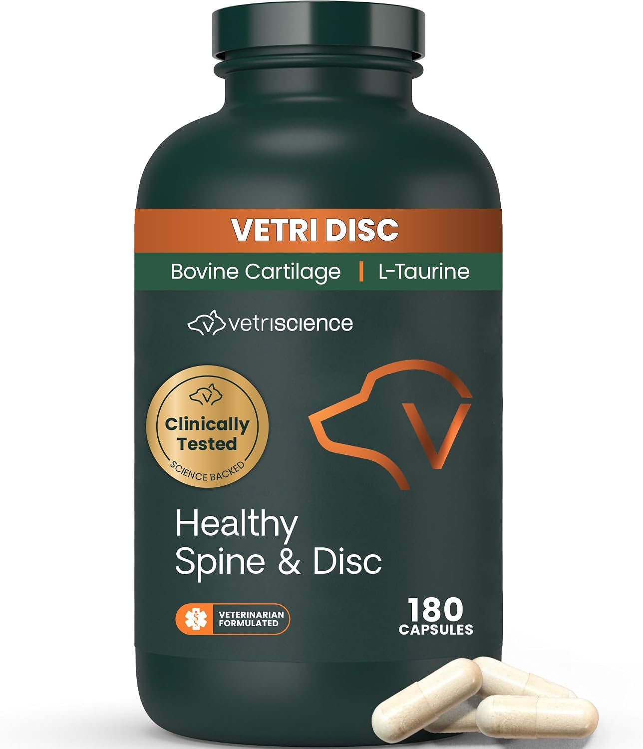 VetriScience Spine & Disc Capsules Chondroitin & Taurine Supplement for Dogs 180 Count