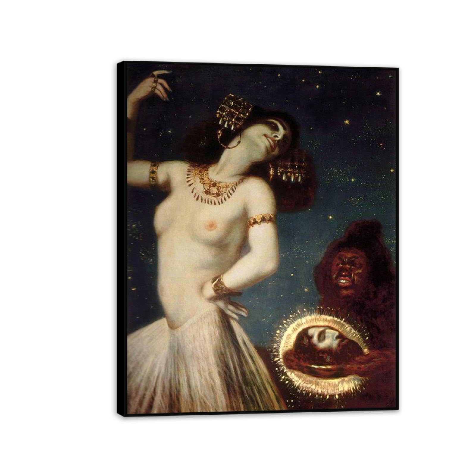 Hau3sh3a Framework Franz Von Stuck Wall Art Print Salome Poster Famous Paintings On Canvas Franz Stuck Picture Wall Decor For Living Room Bathroom Office 90X70cm(36X28in) Black Framed