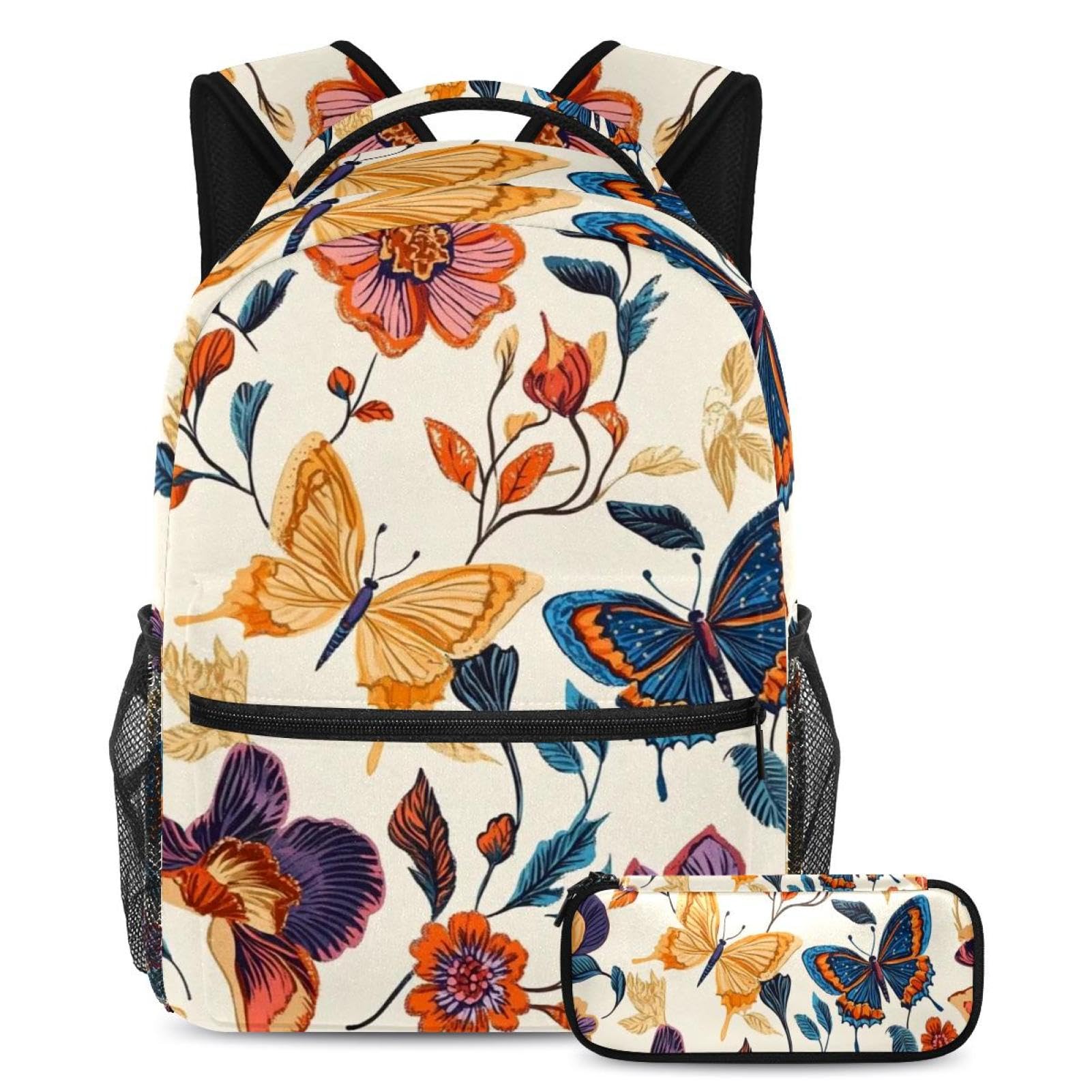 Sac à dos avec trousse fleurs et papillons pour écolier - 7