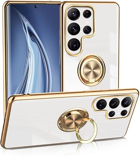 Miniatura 1 de Yueyoer Funda compatible con Samsung Galaxy S23 Ultra de 6.8 pulgadas, con soporte de anillo de oro rosa, rotación de 360, soporte magnético,
