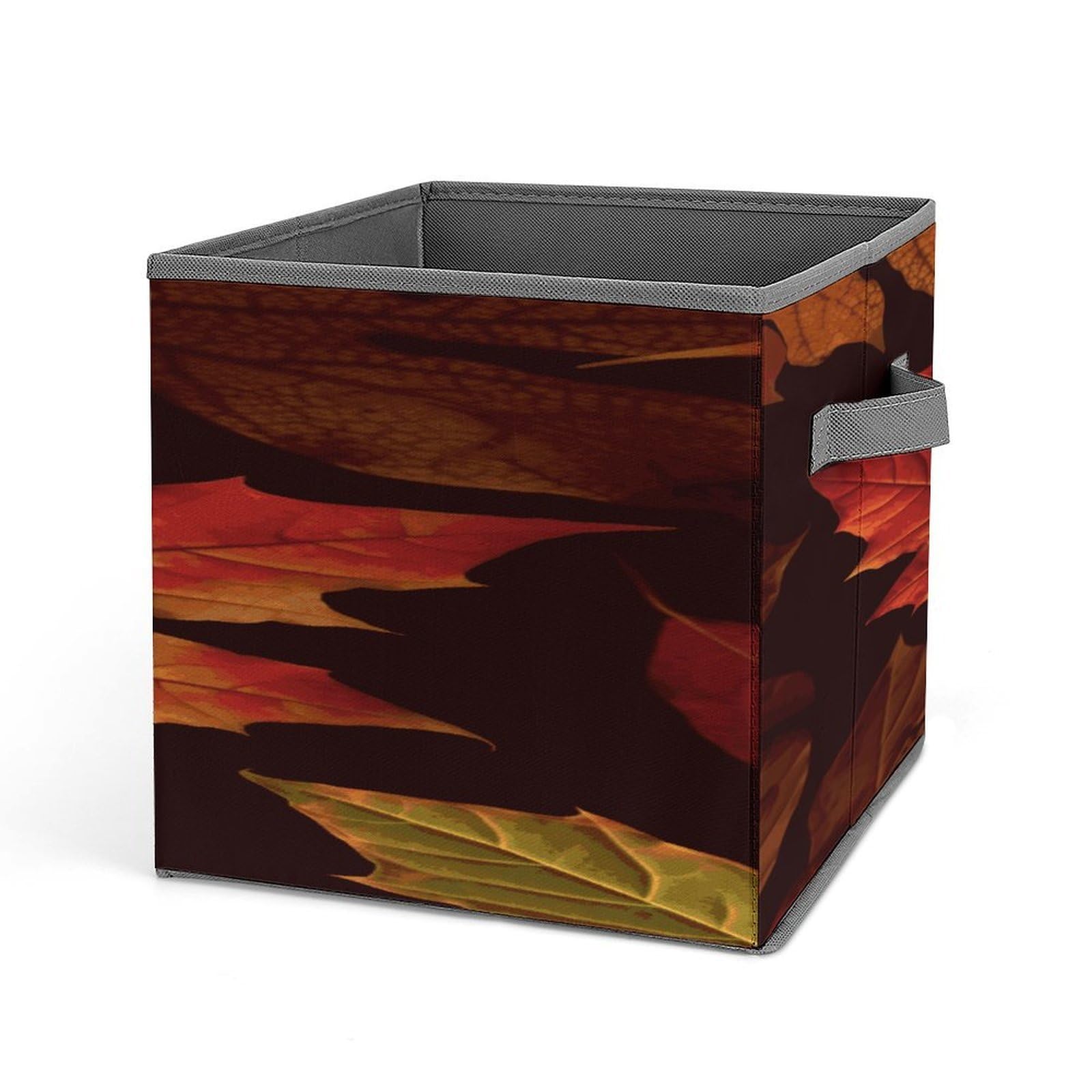 Fodpand Style Fall Autumn Leaves Storage Cubes Foldable Decorative Fabric, Storage Bins Baskets With Handles, Closet Organizers And Storage For Home, Office,Closet, Clothes