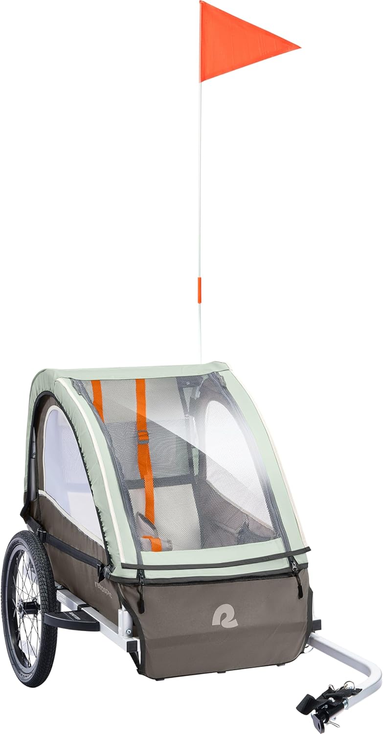 Retrospec Rover Plus Foldable Bike Trailer for Kids, Single/Double Passenger Child Bike Trailer with 5-Point Safety Harness, Reflective, Weather-Resistant Fabric and Safety Flag - Supports 40-80 lbs