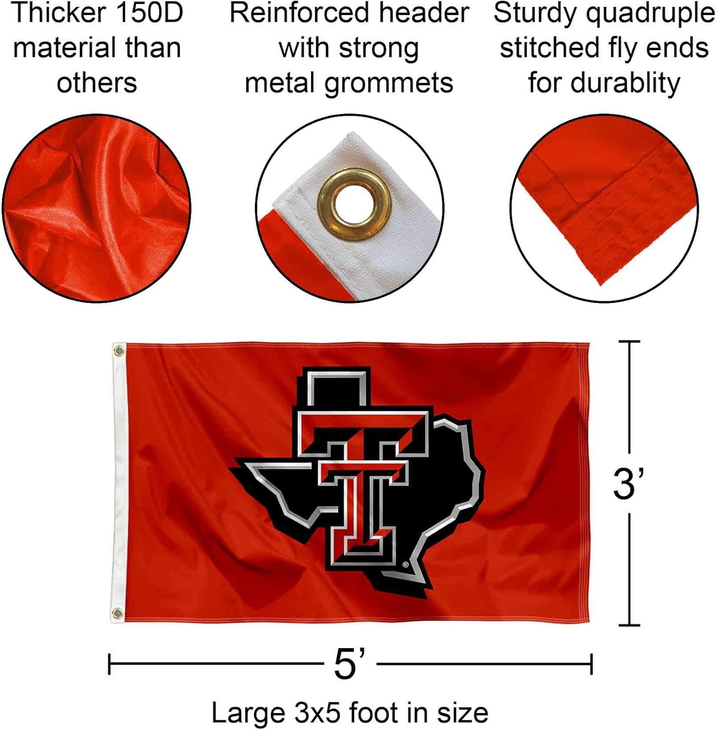 Texas Tech Red Raiders State of Texas Flag - Image 2