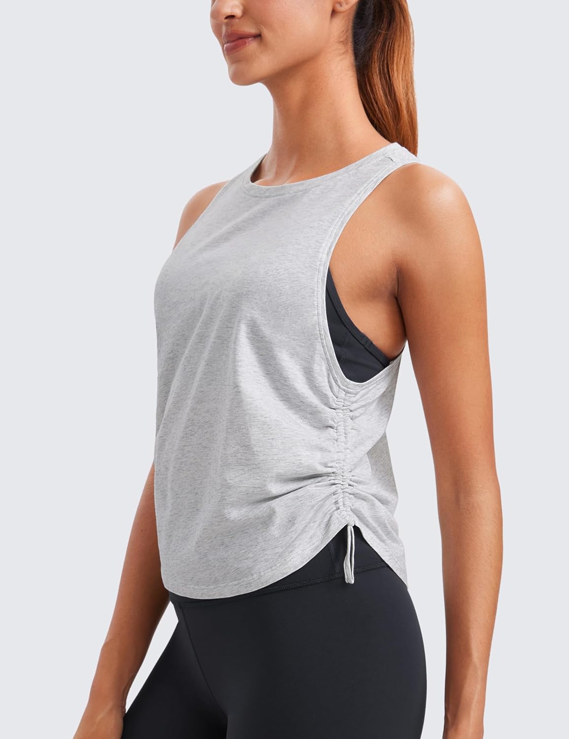 CRZ YOGA Pima Cotton Ruched Side Tank Tops for Women - Workout Athletic Casual Racerback Crewneck Loose Sleeveless Shirts - Image 3