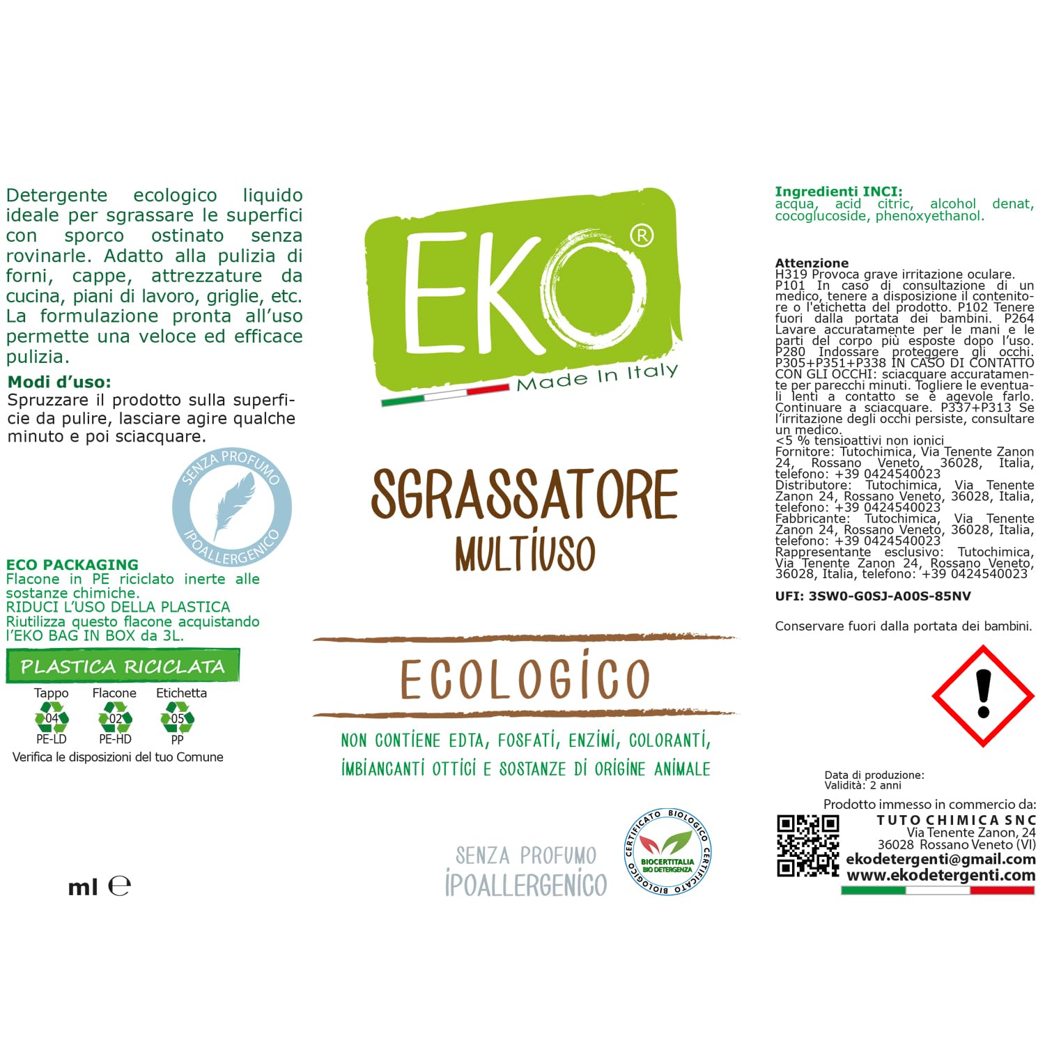 EKO Sgrassatore Universale Cucina alla Spina 10Kg, Multiuso Ecologico - Senza Profumo Ipo, Bag in Box