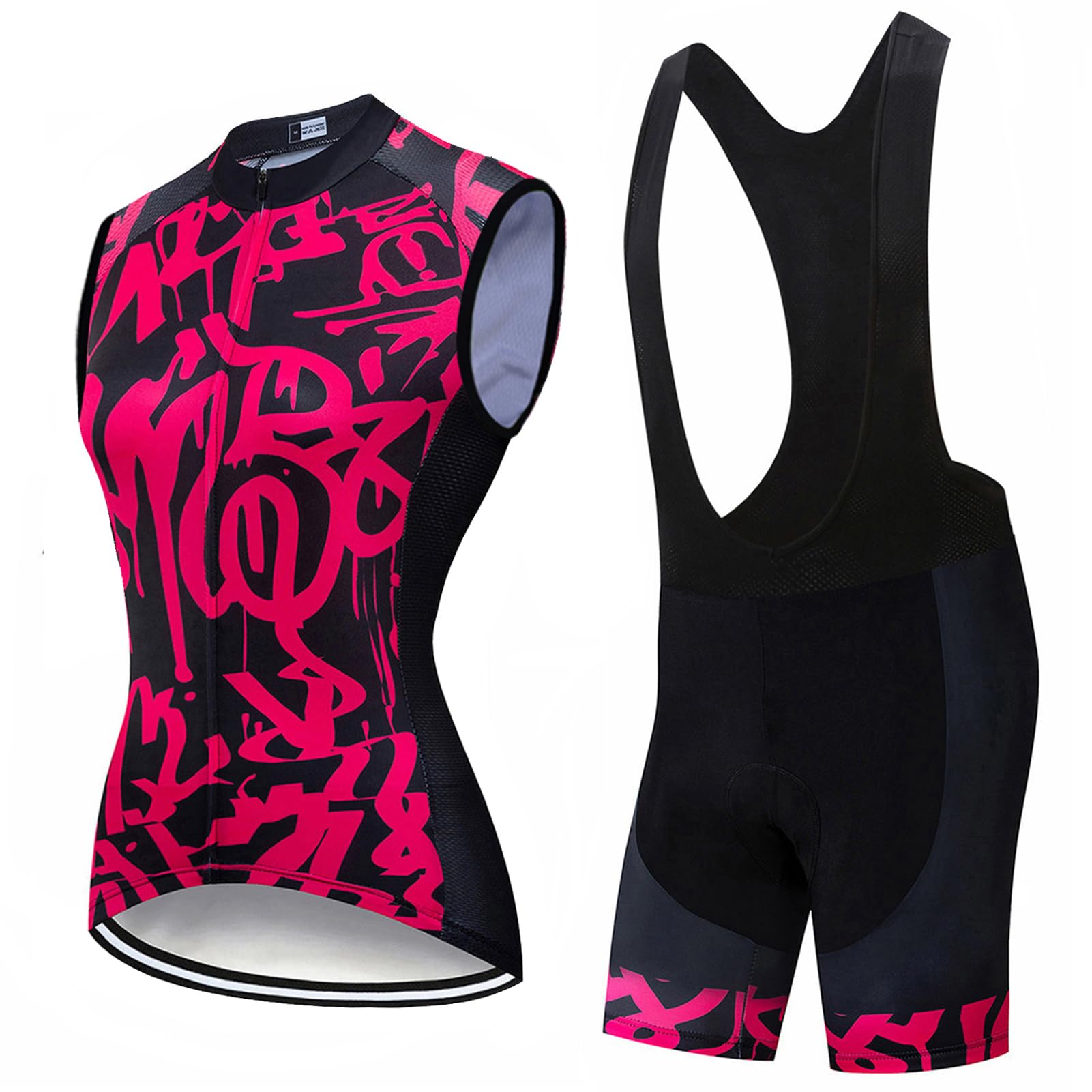 Conjunto Ropa Ciclismo Mujer Traje Ciclista Verano,Maillot Bici MTB Sin Mangas Chaleco Ciclo y Culotte Tirantes con 9D Gel Acolchado,Completa Bicicleta Jerseys Sleeveless Transpirable Secado Rápido