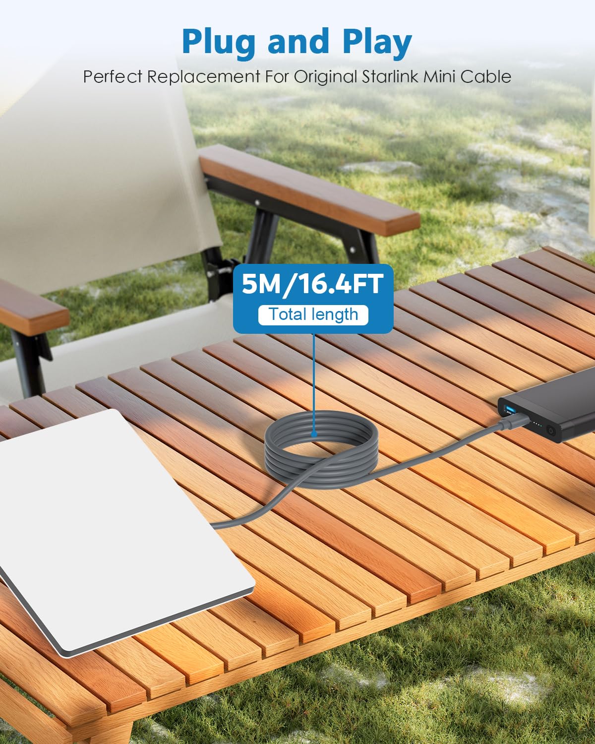 Starlink Mini USB C to DC Power Cable 16.4 FT/5 M Starlink Mini Cable 100W USB Type-C Input to DC Barrel Jack Charging Cord Waterproof Work with 100W+ PD Source 18AWG