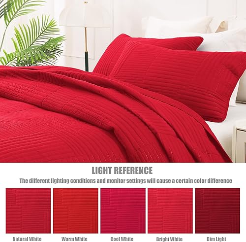 Miniatura 5 de Whale Flotilla Juego de ropa de cama ultra suave tamaño King, colcha ligera de microfibra roja de gran tamaño, colcha geométrica ultrasónica de 3