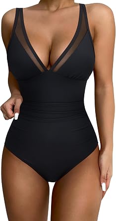 DOULAFASS Women Slimming Tummy Control Swimming Costume Backless Shape Swimsuit V Neck Mesh Sexy One Piece Swimwear