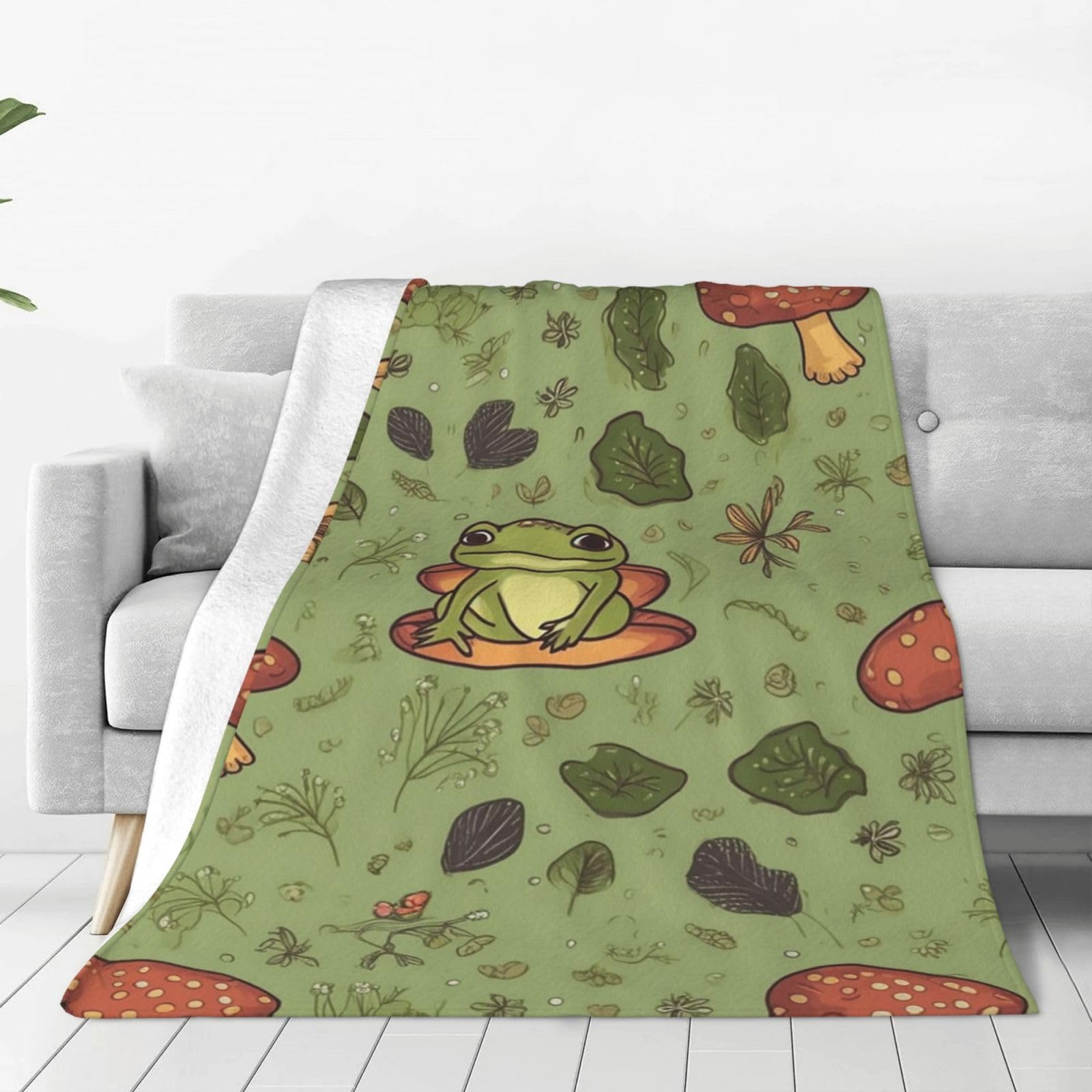 Frogs and Mushrooms Throw Blanket for Couch, Plush Fuzzy Soft Flannel Blankets and Throws for Sofa, 50"x40" Bed Blankets for Travel Camping Chair, All Season Warm Fleece Blanket