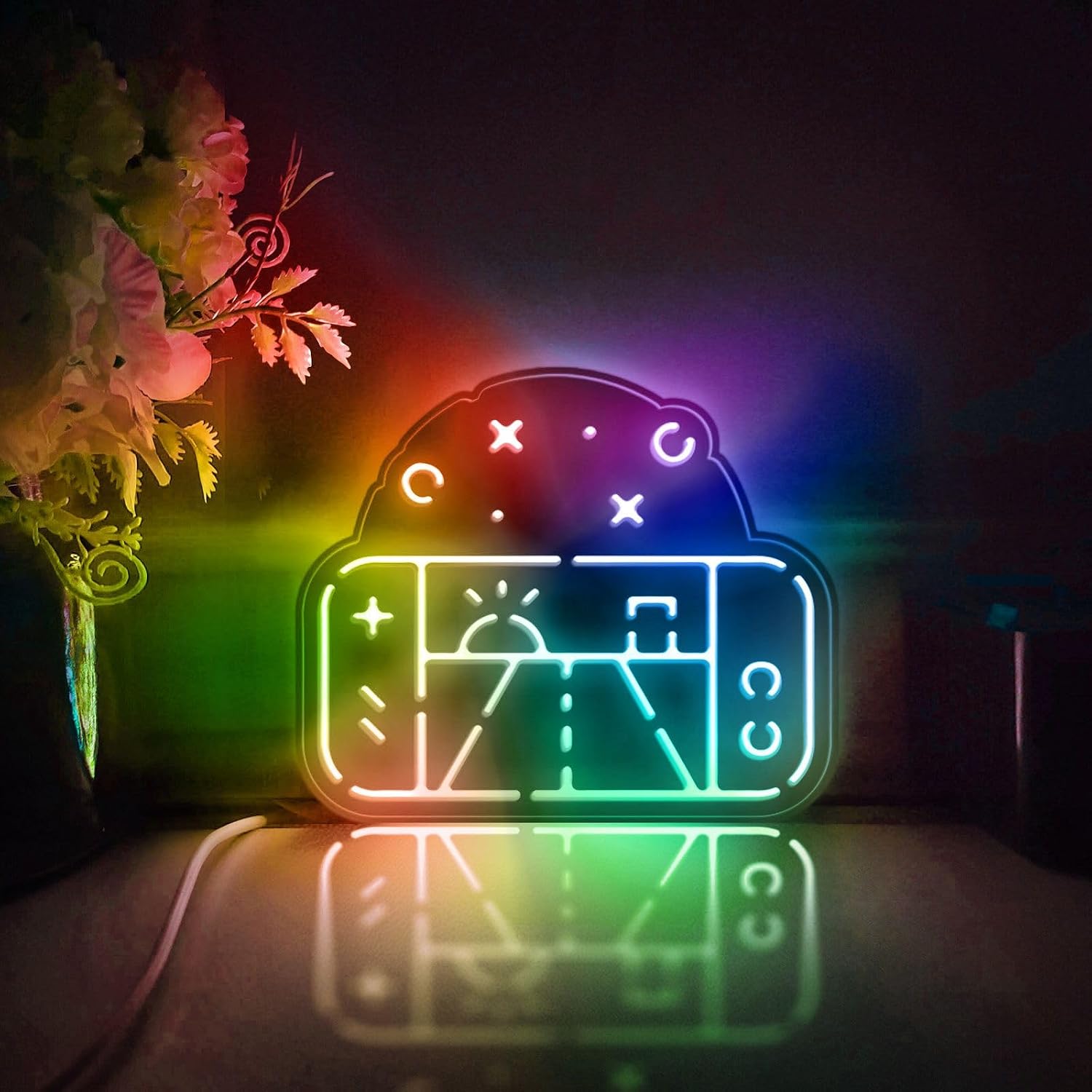 Handheld Game Console Led Light Box, Game Console Wall Art Decor, Desktop Decorations, Bedroom Decor (RGB & Color Flow Effect, Small Size)
