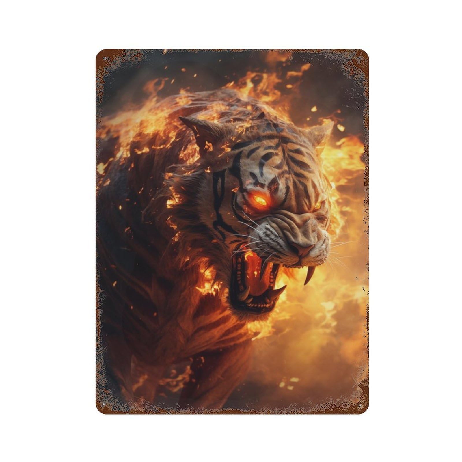 Burning Fantasy Tiger Glow Vintage Rust Metal Sign 15.7"x11.8", for Pub, Kitchen And Man Cave Decor, Rustic Home Decor