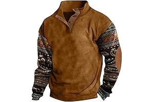 Men's Retro Ethnic Western Half Zipper Pullover