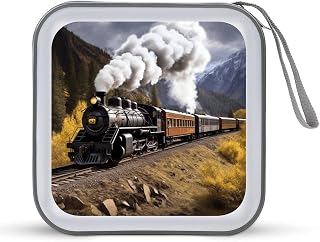 Steam Locomotive Train CD Case 40 Capacity DVD Cases for Car Portable CD Boxes Holder with Zipper Protective DVD Box with Handle for Blu Ray Movie Music Audio Disk