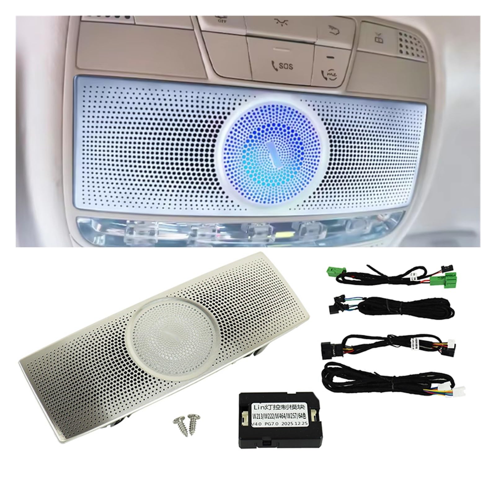 Luz De Techo Luz LED Ambiental Estuche Gafas Altavoz 64 Colores Lámpara Lectura Audio Sonido Para Mercedes Para Benz Para Clase E W213(W213 Beige)