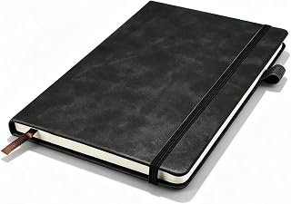 Uootach Notizbuch A5 liniert, PU Leder Hardcover-Tagebuch 200 Seiten 80G Dowling-Papier, Quadratisch mit Gummibandm, Geeignet als Tagebuch, Schreibbuch, Notizblock, Zeichnung, Projekt (Schwarz)