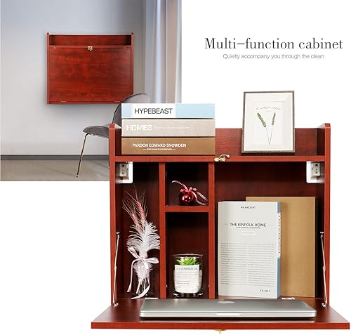 Miniatura 3 de Mowavno Escritorio flotante montado en la pared, mesa plegable para computadora, estantes de oficina para laptop