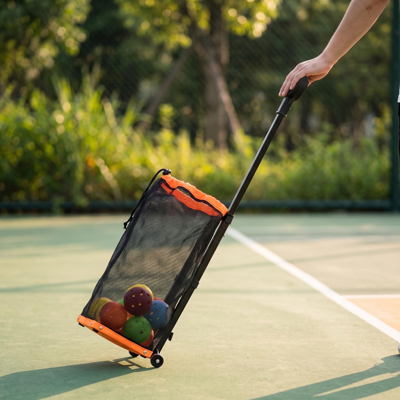 Milageto Raccoglitore di Palline con Cesto a Rete Portatile Raccoglitore di Palline Ergonomico Cesto con Manico Lungo per Giocatori, Campo da Tennis