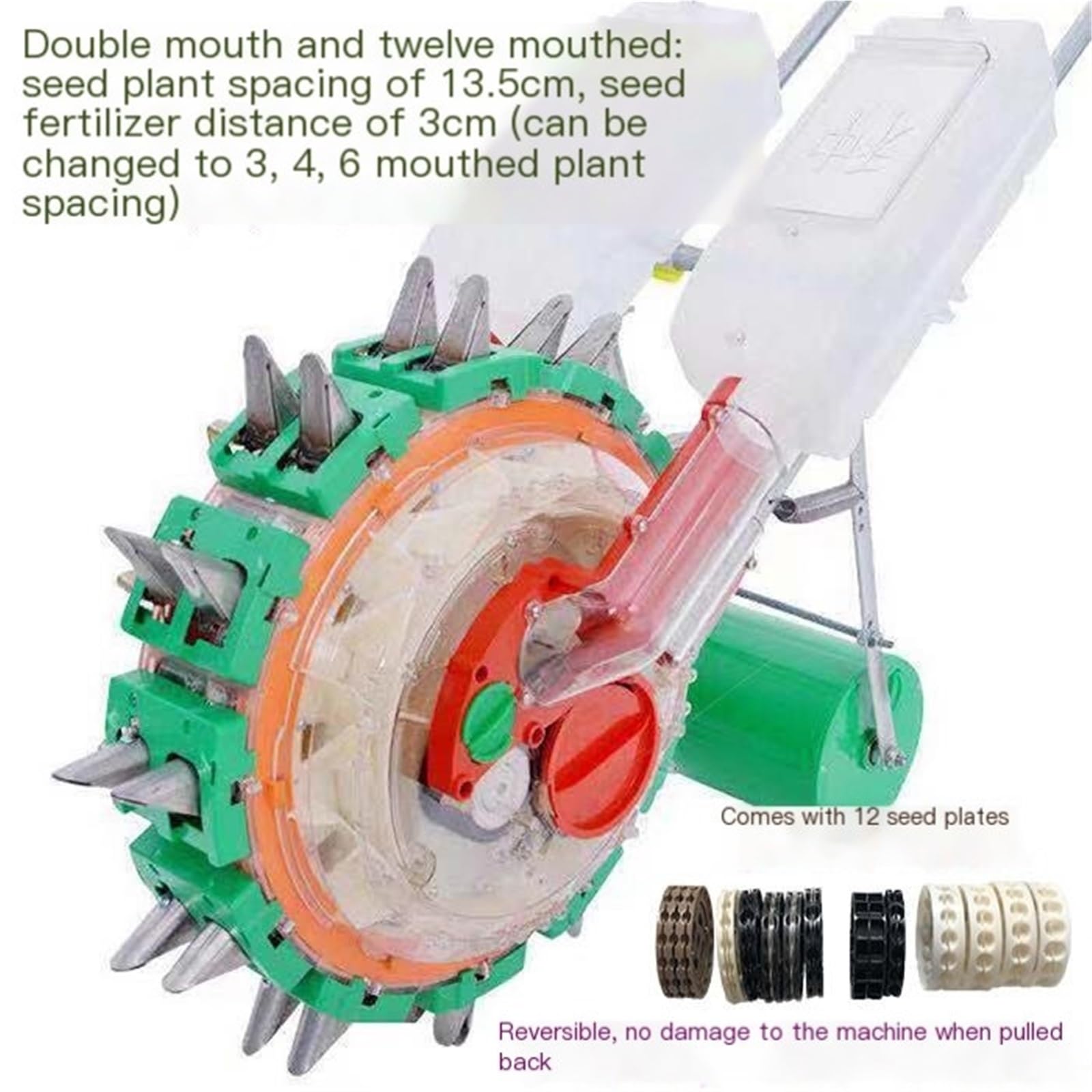 épandeurs de Jardin Semoir Manuel à Roues propulsé à la Main pour maïs, arachide, soja, épandeur d'engrais Multifonctionnel(Double 10nozzle 16.5)