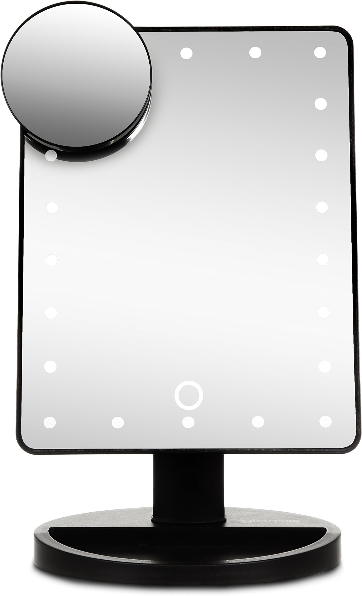 Glamsmacked Illuminated Bright Light Cosmetic 22 LED Table Top Touch Screen Mirror With 5 x Magnification Spot Mirror and Handy Make Up Tray - Rotates And Magnifier