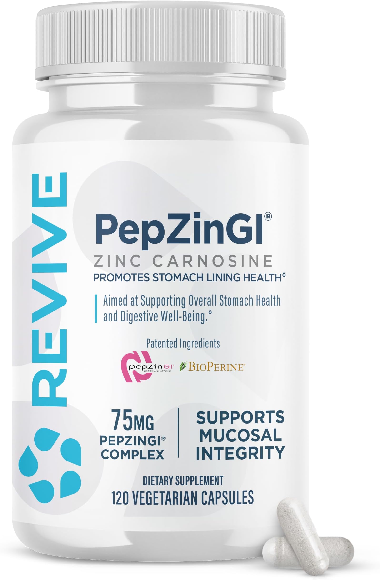 Revive MD - Zinc Carnosine - GI & Stomach Lining Support - 120 Vegetarian Capsules - Supports Immune Function, antioxidants and Brain Function