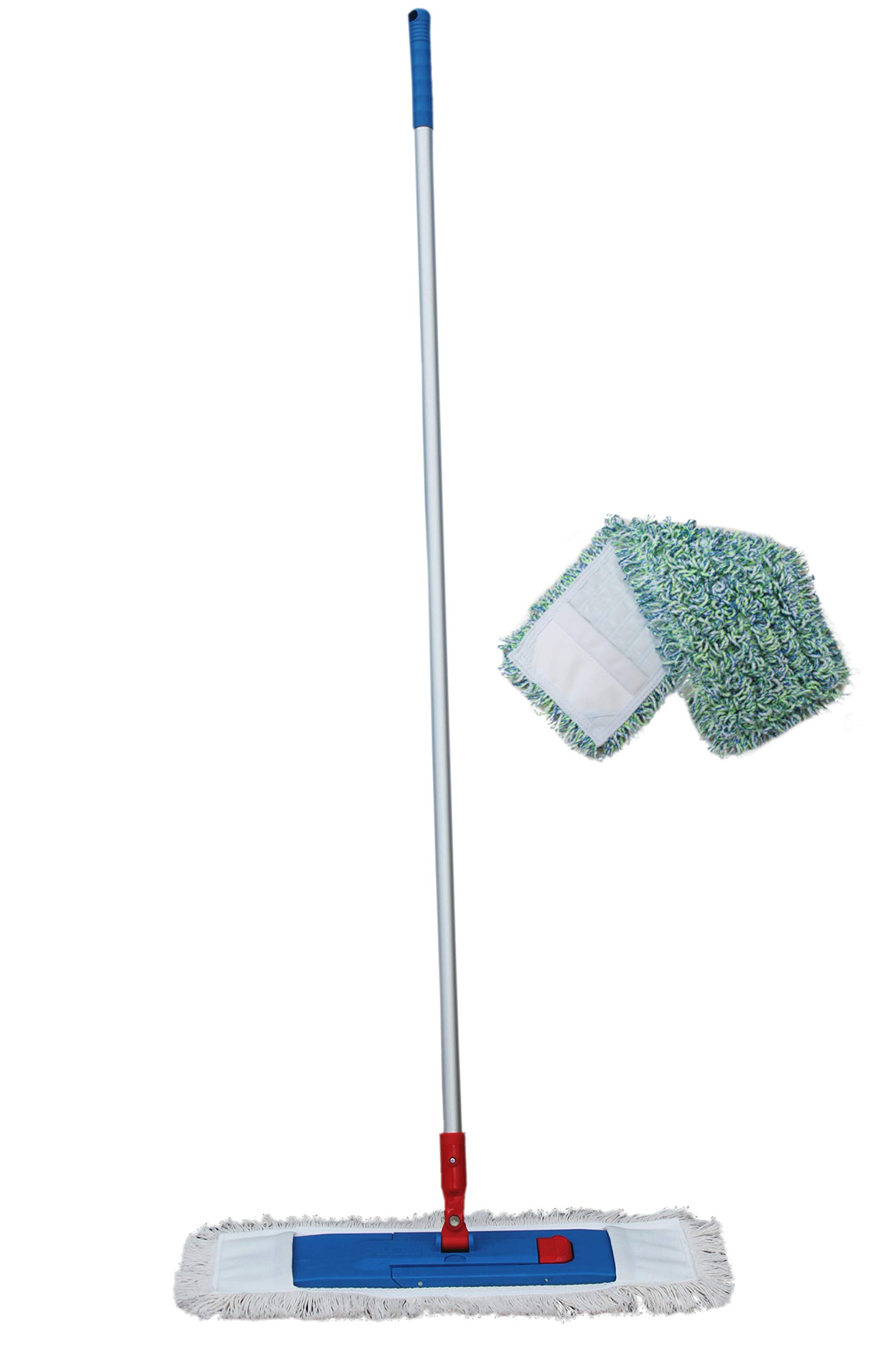 Juego de fregona de 3 piezas – 40 cm – Soporte plegable + mopa + mango de aluminio (10 unidades, microfibra con correa)