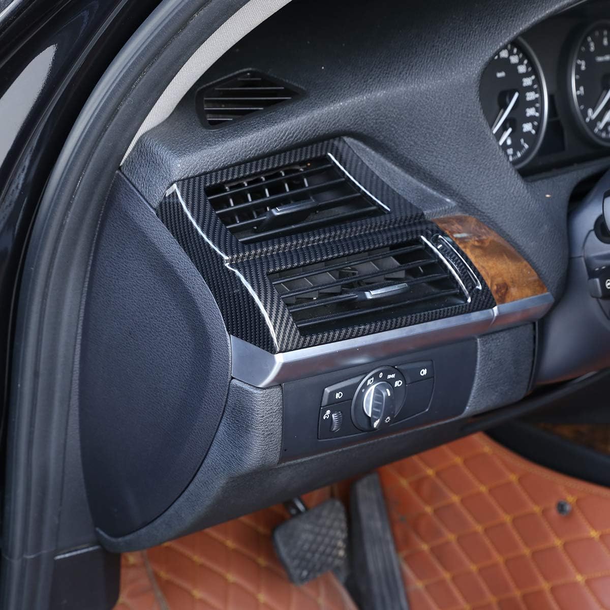 YIWANG Carbon Fiber Style ABS Car Dashboard Side Air Conditioning Outlet Vent Frame Trim for BMW X5 X6 E70 E71 2008-2013 Auto Accessories