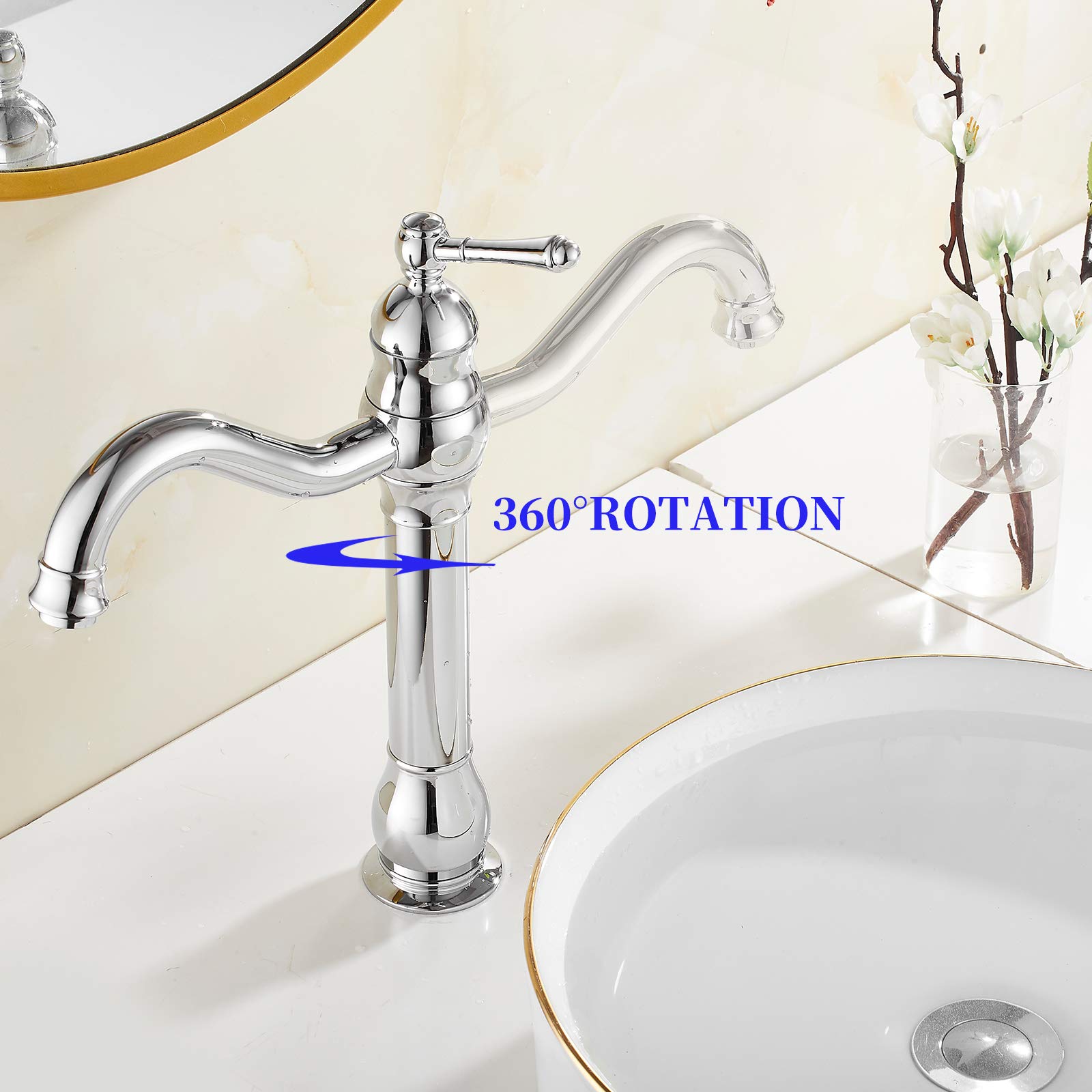 Airuida Waschtisch-Armatur Hoher Wasserfall – Einloch, Einhebel, Chrom, Mit Pop-Up Ablauf, Für Badezimmer & Gäste-WC
