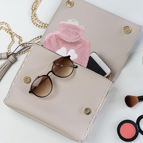 Miniatura 7 de Botella de agua caliente de 16.9 fl oz, pequeña botella de agua caliente 2 en 1 con tapa, bolsa de agua caliente con funda de piel sintética suave