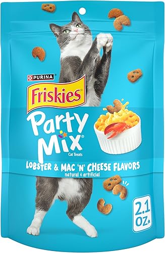 Purina Friskies Made in USA Facilities - Golosinas para gatos, mezcla de langosta y queso Mac 'N' - (10) bolsas de 2.1 onzas