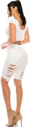 Aphrodite Ripped Bermuda Shorts Jeans - Women's High Waisted Destroyed Distressed Fashion Denim Crop Pants