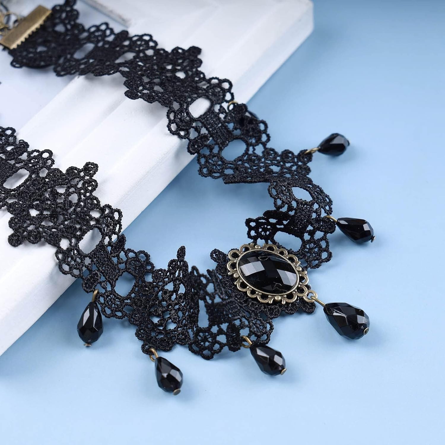 Lace Black Choker Necklace Pearl Tassel Lace Necklace Goth Lace Pattern Necklace Vintage Lace Short Collar Necklace Jewelry for Women Cocktail Party - Image 3
