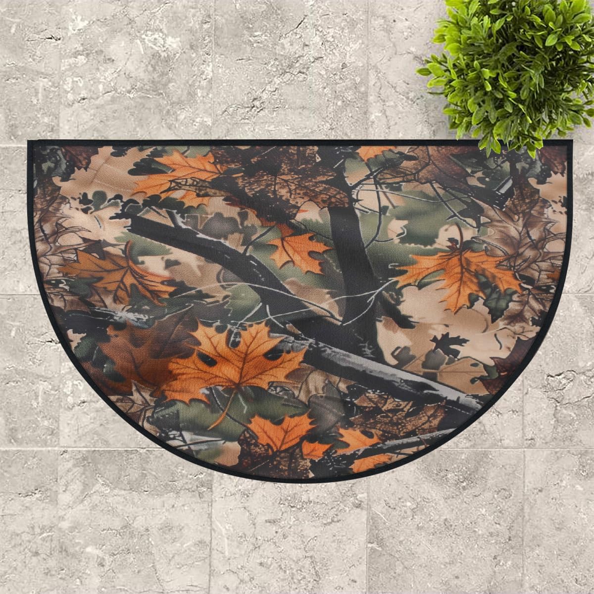 Mexpekil Paillasson demi-lune motif feuilles d'automne camouflage pour intérieur et extérieur, antidérapant, lavable, absorbant, anti-saleté, 100 x 160 cm