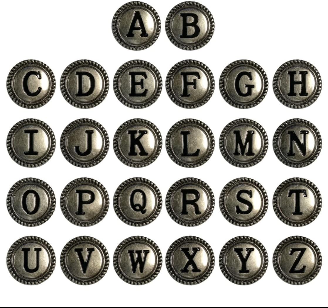 Belts.com LeatherCraft A to Z (26 PCS) 1-1/8" Antique Silver Letter Initial Alphabet Conchos Screw Back Concho
