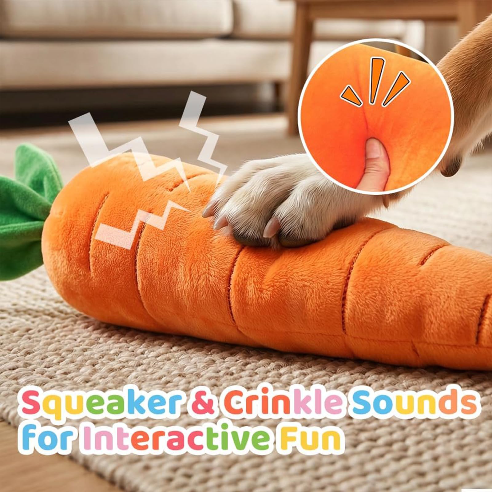 Rieseinsatz für Hund - Riesiger Karotten-Spielzeug, 5er Set quietschendes Plüschspielzeug für kleine, mittlere und große Hunde, Indoor und Outdoor, Beruhigungssspielzeug mit
